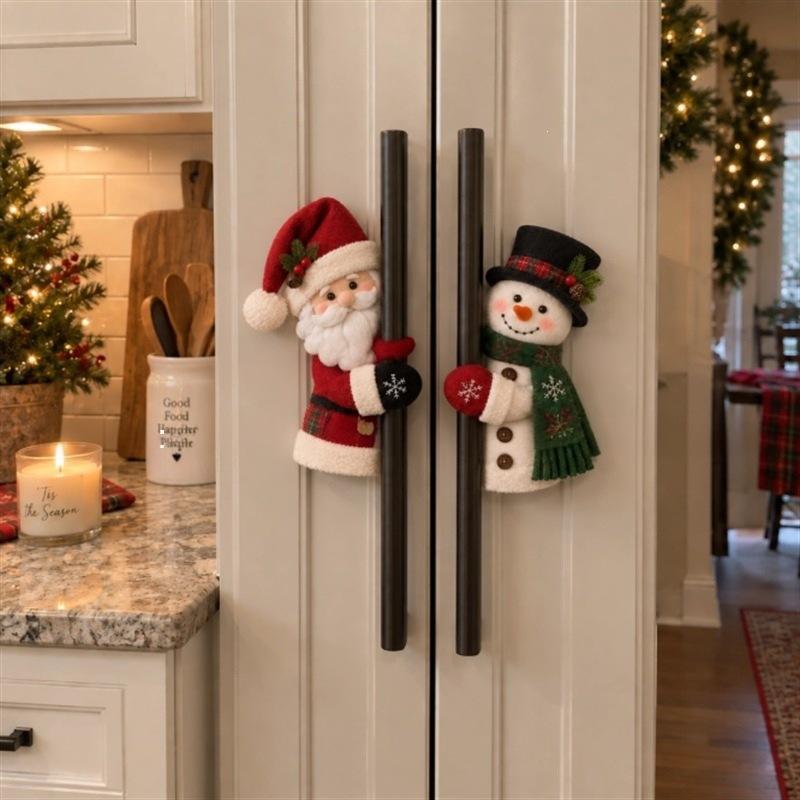 2PCS Christmas Handle Covers – Plush Santa & Snowman Huggers