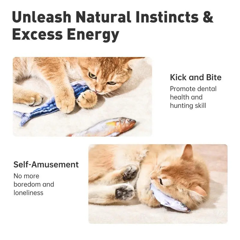 3-Pack Flopping Fish Cat Toys – Rechargeable Tap-Activated Interactive Toys