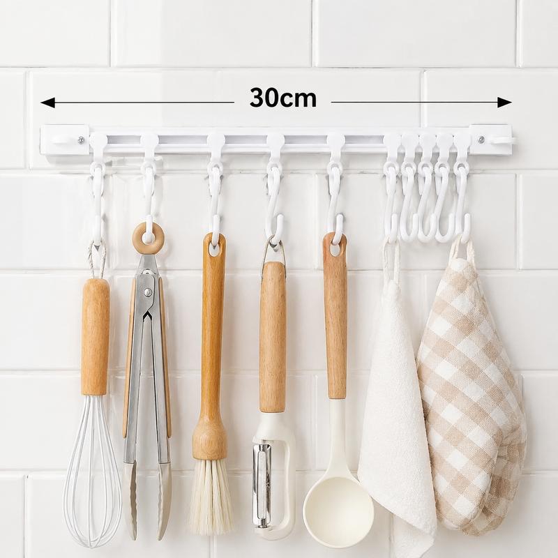10-Hook Adjustable Sliding Rail Organizer – Adhesive Wall Rack
