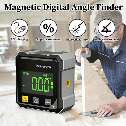 4-Side Magnetic Digital Angle Gauge with Dual Laser Guides