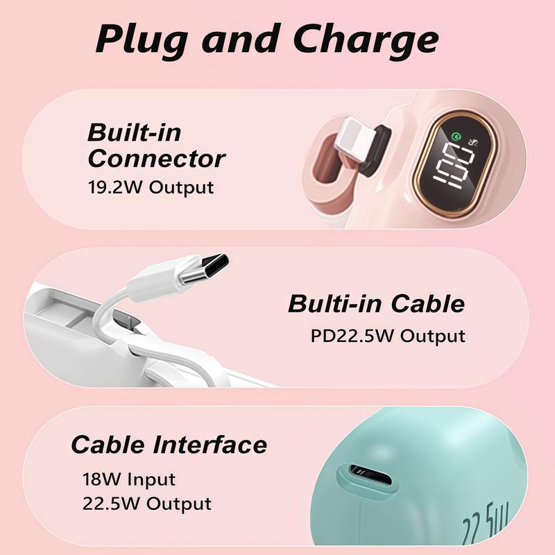 5000mAh Mini Power Bank – 22.5W USB-C & USB-A Portable Charger