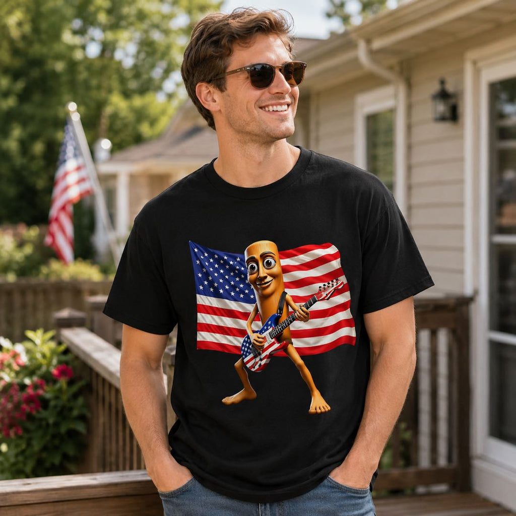Viral Tung Tung 4th of July Rock Guitar T-Shirt | Funny American Flag Meme Tee | Independence Day Graphic Shirt
