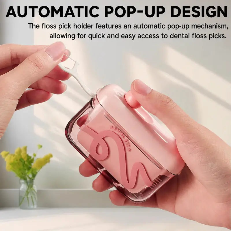 Pop-Up Floss Pick Dispenser with 100 Picks – Portable Refillable Case