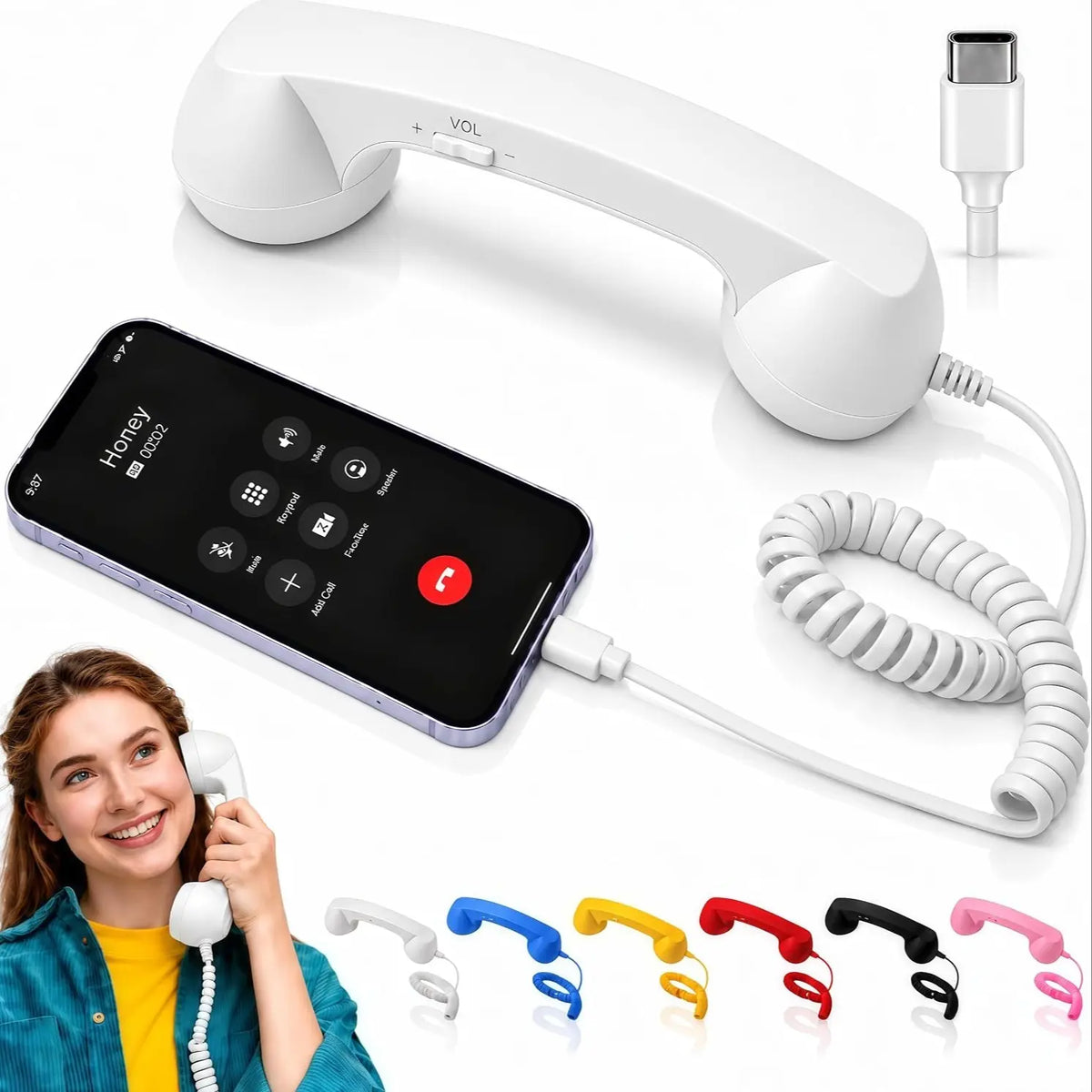 Retro Corded Phone Handset – USB-C / 3.5mm Wired Receiver