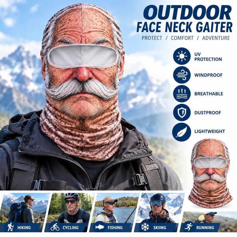 Funny Old Man Face Balaclava – Realistic Print Ski Mask
