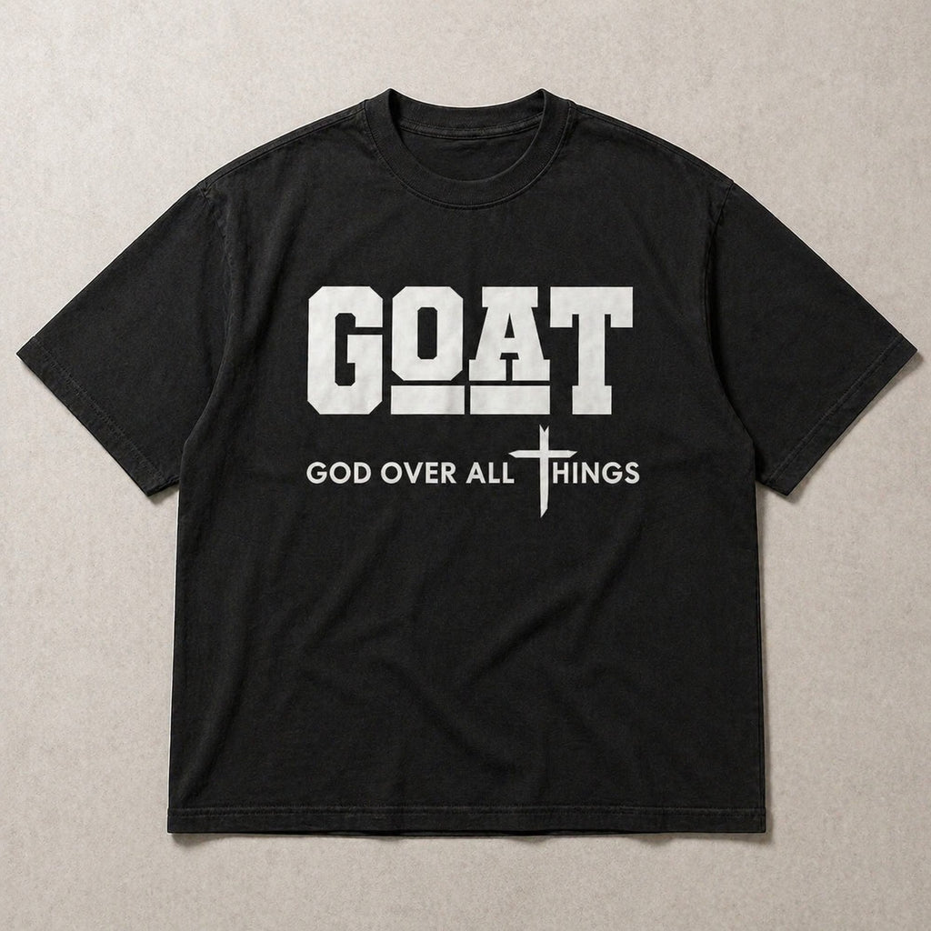 GOAT God Over All Things Faith Graphic Tee front print product photo 05 | Diya Glow