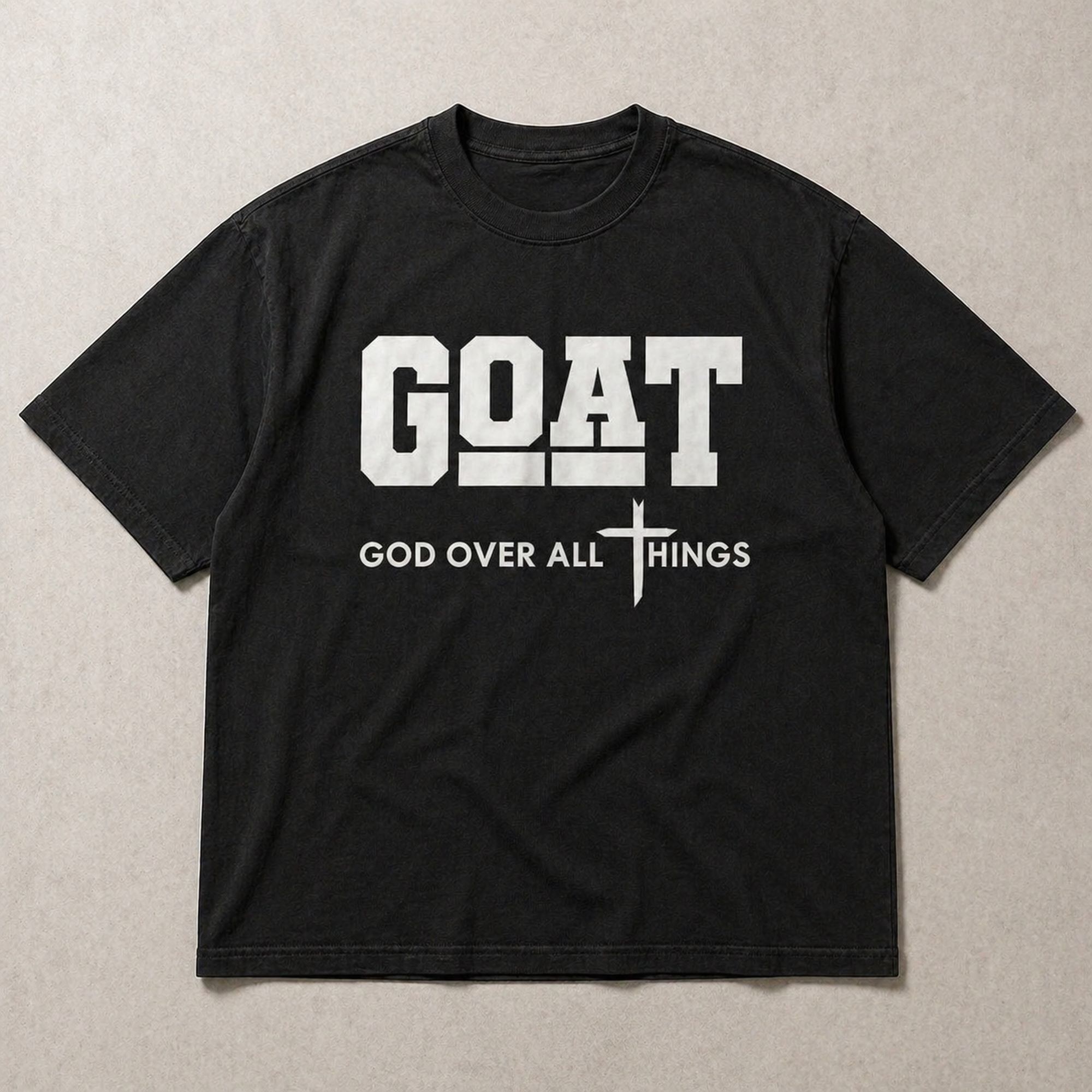 GOAT God Over All Things Faith Graphic Tee front print product photo 05 | Diya Glow