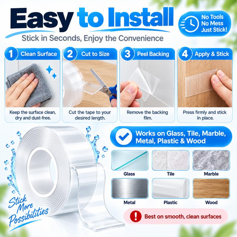 Clear Nano Double-Sided Mounting Tape – 16.4FT Heavy-Duty Gel Tape