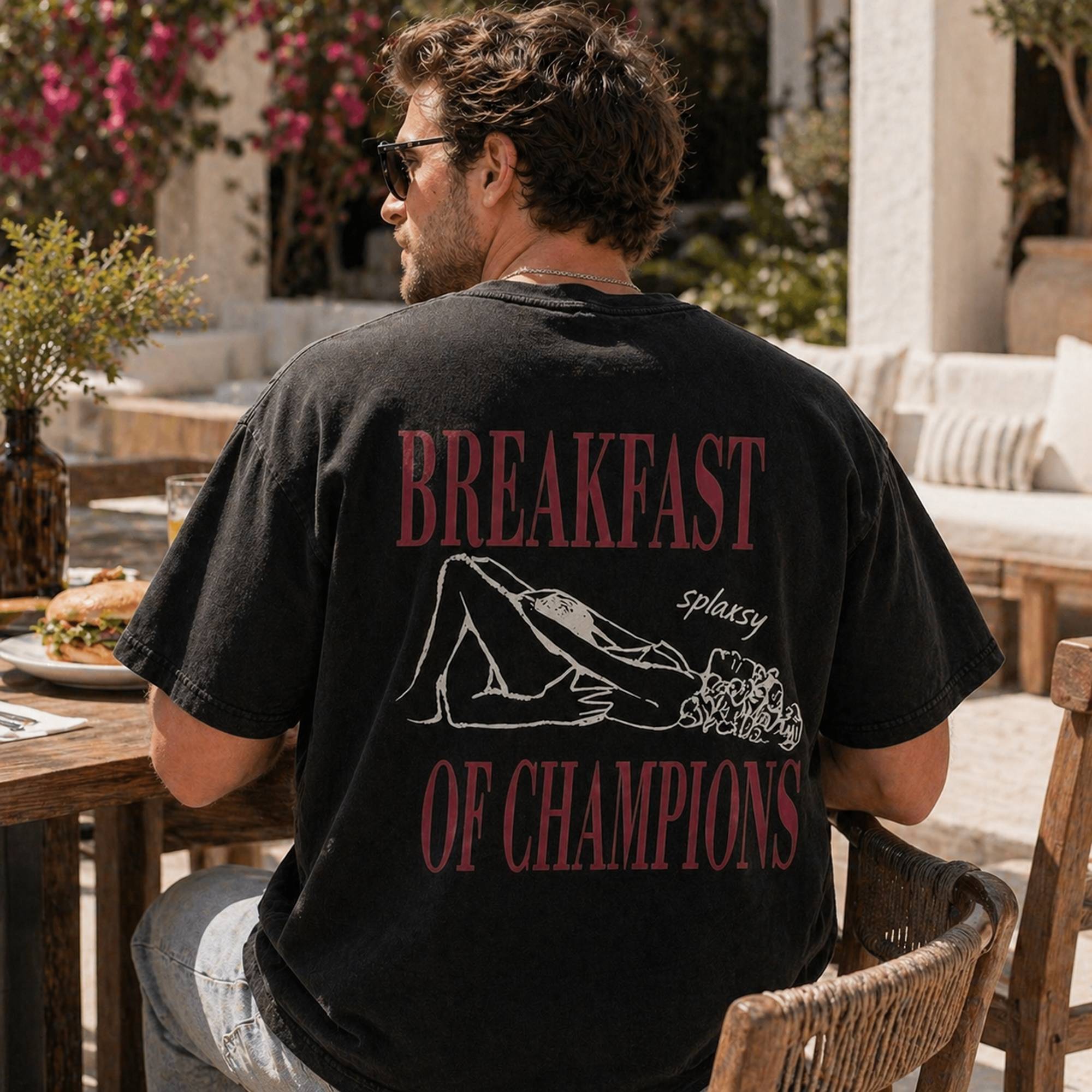 Breakfast Of Champions Funny Graphic Tee front print product photo 04 | Diya Glow