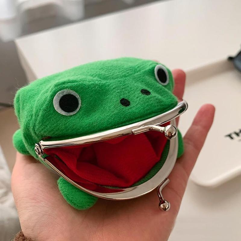 Cute Frog Flannel Coin Purse – Cartoon Wallet with Gift Bag