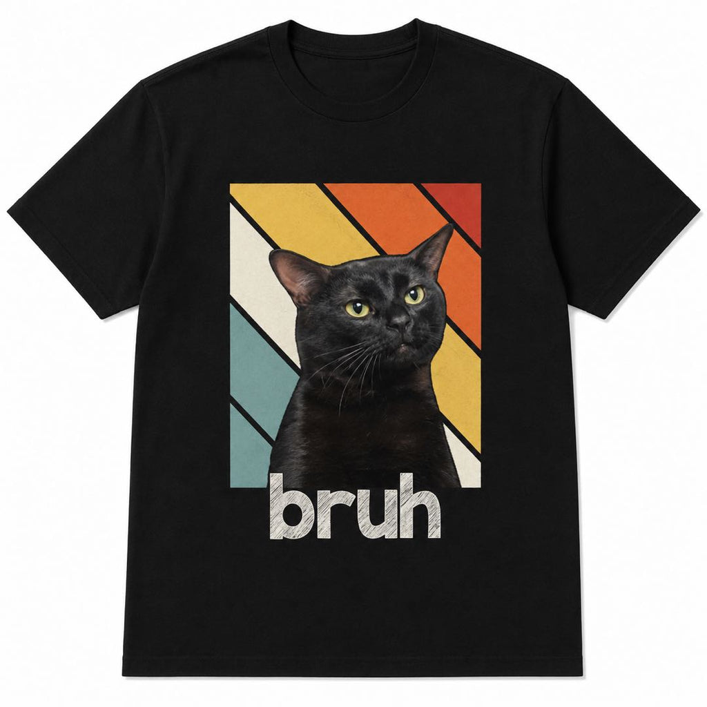 Bruh Black Cat Vintage Graphic Tee – Funny Cat Lover Meme T-Shirt Everyone Will Notice