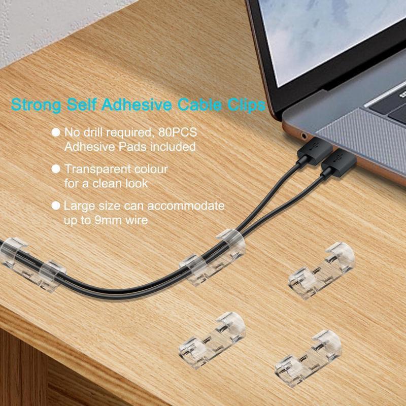 Clear Self-Adhesive Cable Clips – 20/40PCS Cord Organizers
