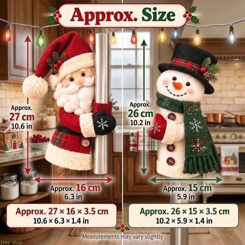 2PCS Christmas Handle Covers – Plush Santa & Snowman Huggers