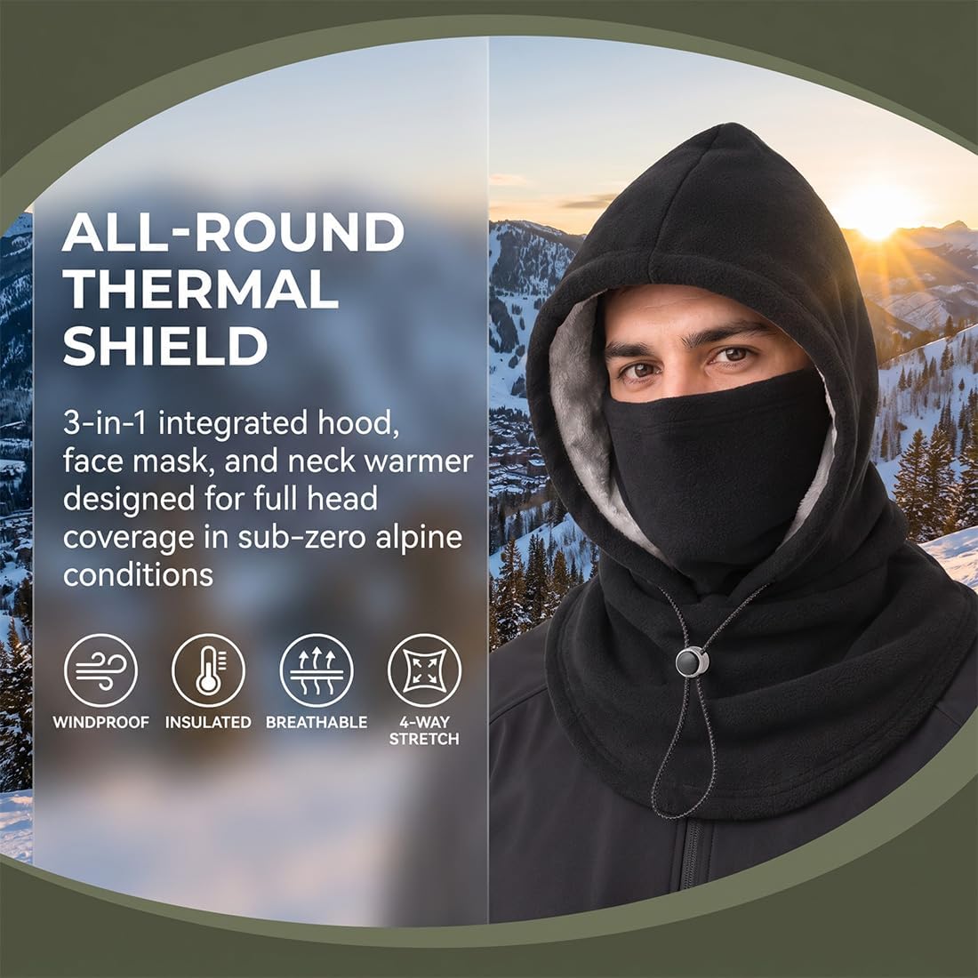 3-in-1 Thermal Balaclava Hood – Adjustable Winter Face Cover