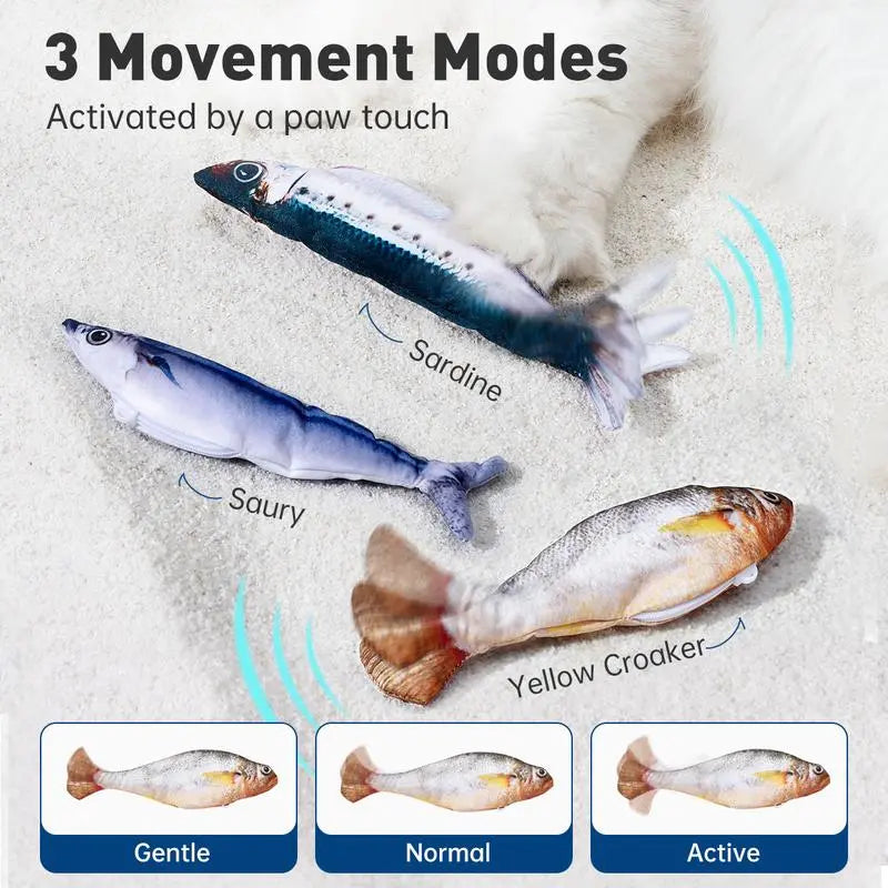 3-Pack Flopping Fish Cat Toys – Rechargeable Tap-Activated Interactive Toys