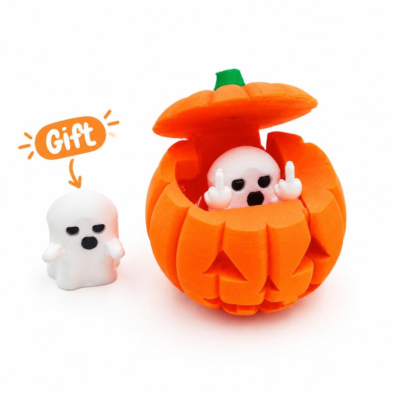 3D Printed Ghost Pumpkin Ornament – Flip-Top Halloween Decor