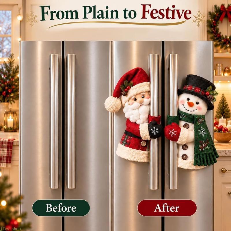 2PCS Christmas Handle Covers – Plush Santa & Snowman Huggers