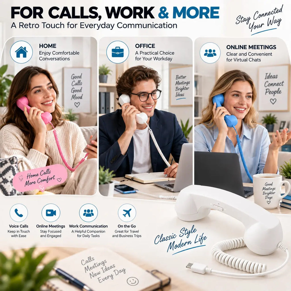Retro Corded Phone Handset – USB-C / 3.5mm Wired Receiver