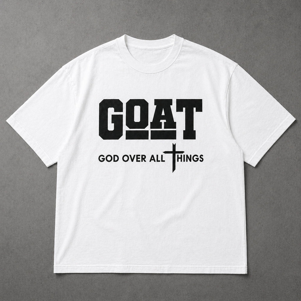 GOAT God Over All Things Faith Graphic Tee front print product photo 06 | Diya Glow
