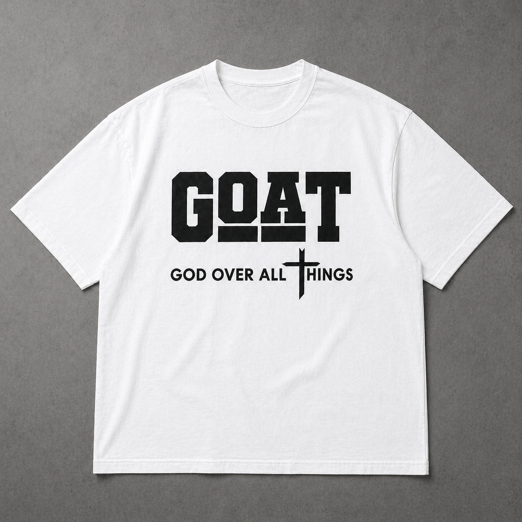 GOAT God Over All Things Faith Graphic Tee front print product photo 06 | Diya Glow