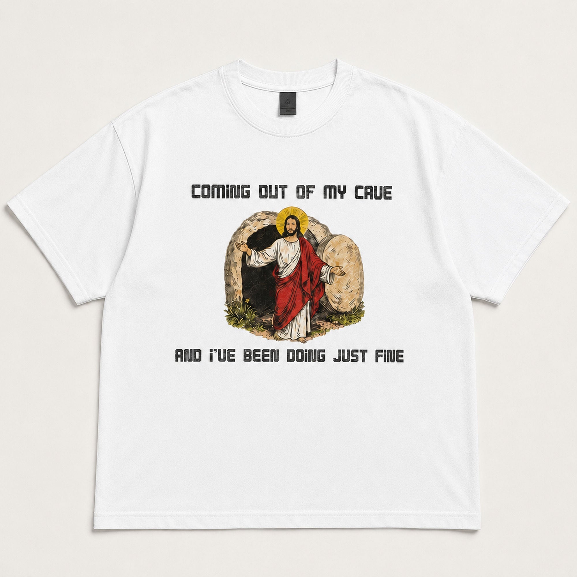 Coming Out Of My Cave Easter Graphic Tee front print product photo 06 | Diya Glow