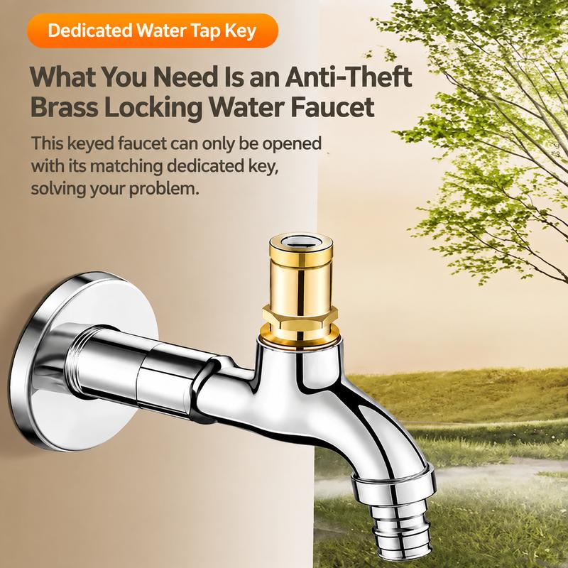 1/2" Brass Locking Outdoor Faucet with Key – Anti-Theft Tap