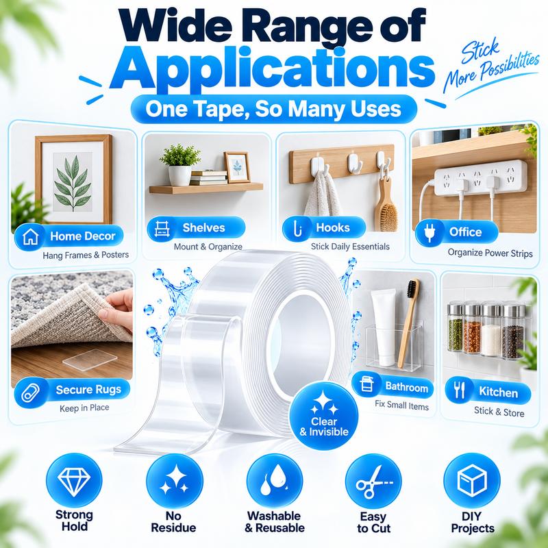 Clear Nano Double-Sided Mounting Tape – 16.4FT Heavy-Duty Gel Tape