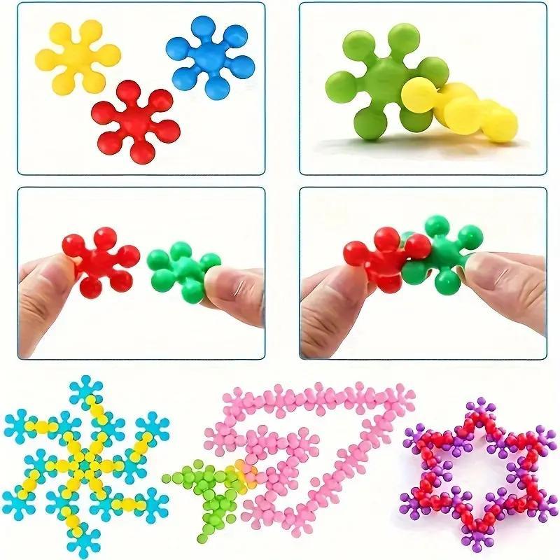 100PCS Snowflake Building Blocks – Colorful DIY Flower Puzzle Kit