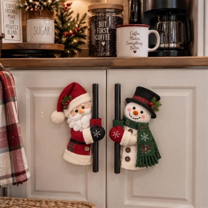 2PCS Christmas Handle Covers – Plush Santa & Snowman Huggers