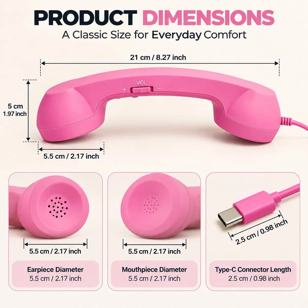Retro Corded Phone Handset – USB-C / 3.5mm Wired Receiver