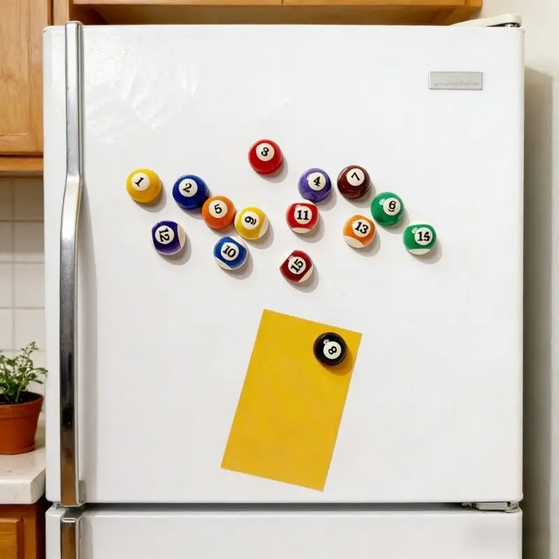 15pcs Billiard Ball Fridge Magnets, Aesthetic Pool Table Kitchen Decor, Retro 8-Ball Resin Magnets Set, Quirky Office & Fridge Decor