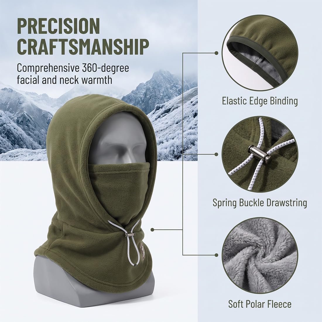 3-in-1 Thermal Balaclava Hood – Adjustable Winter Face Cover