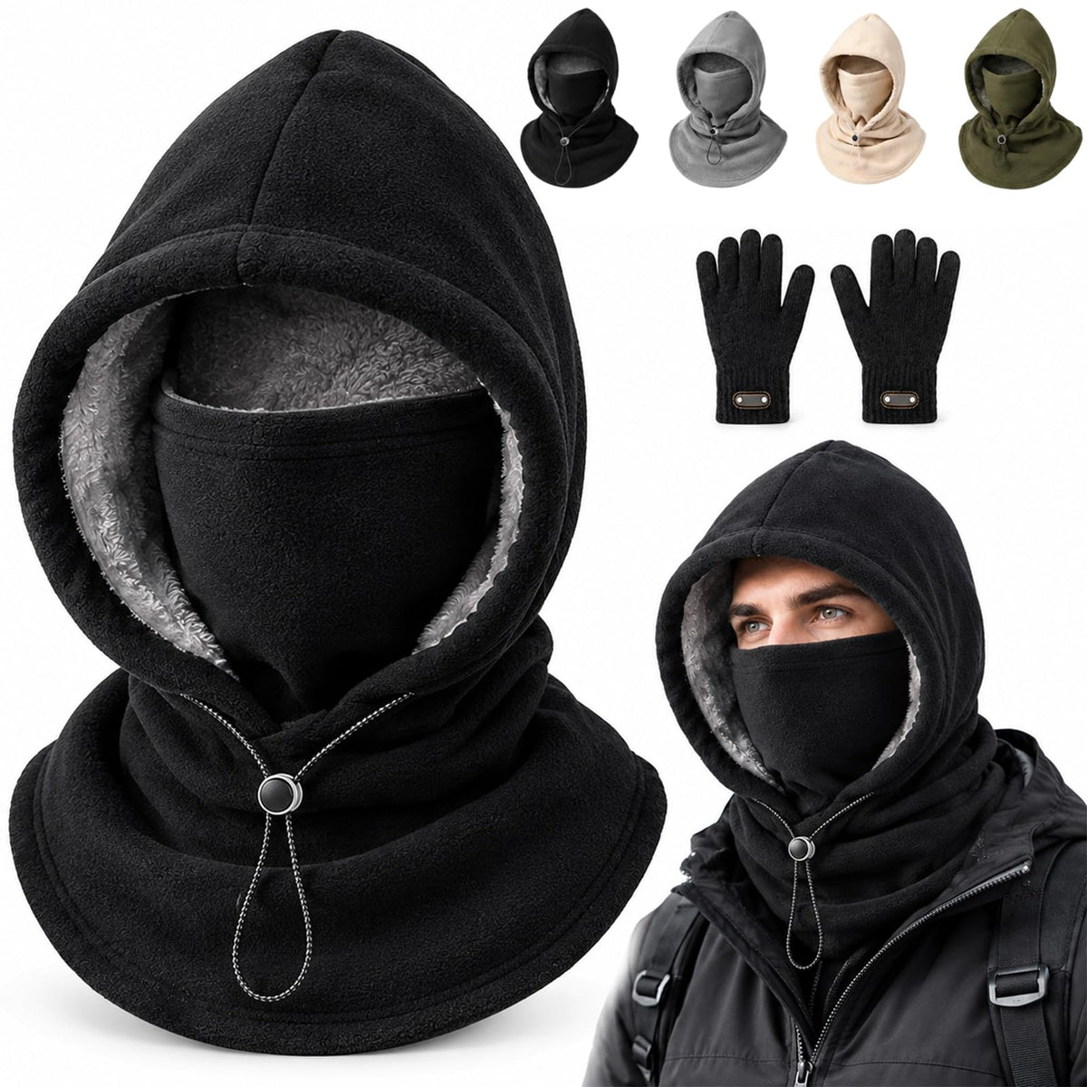 3-in-1 Thermal Balaclava Hood – Adjustable Winter Face Cover