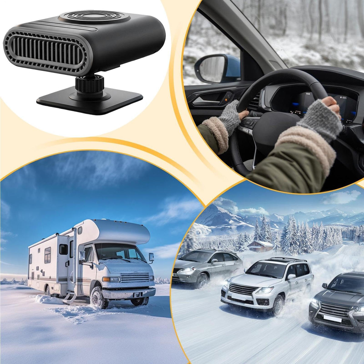 12V Portable Car Heater & Defogger Fan – 120W with Stand & Suction Cup