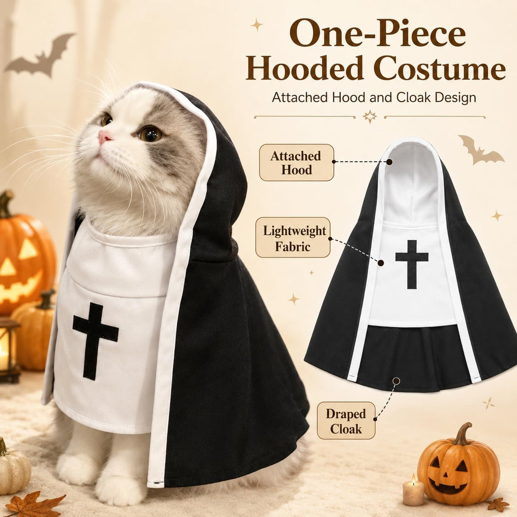 Funny Pet Nun Costume – One-Piece Hooded Halloween Cloak