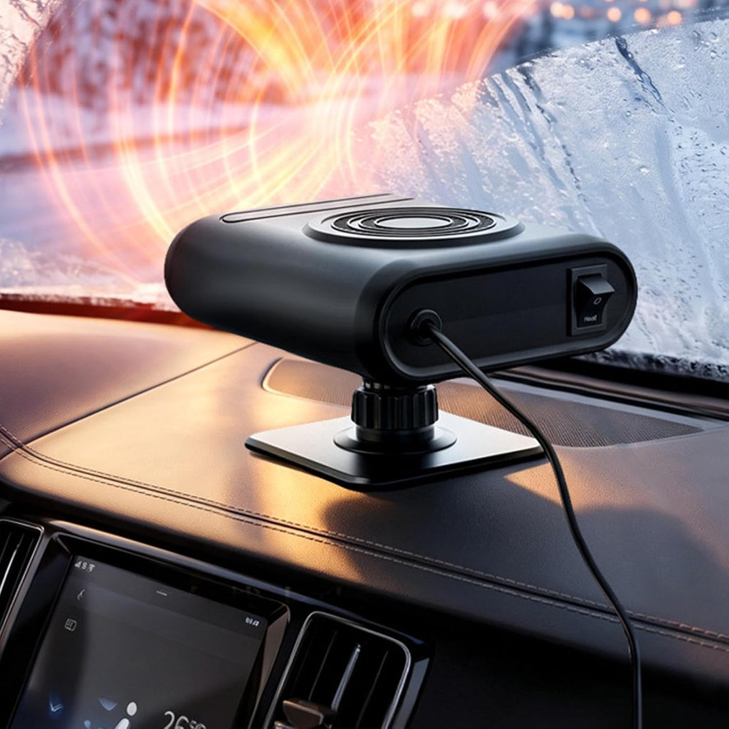 12V Portable Car Heater & Defogger Fan – 120W with Stand & Suction Cup