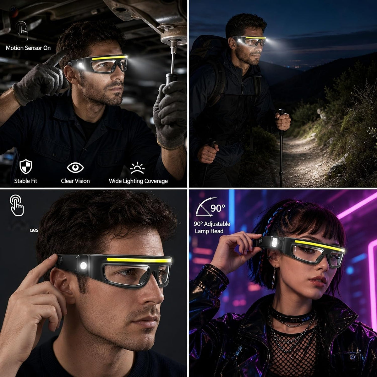 Rechargeable LED Light Glasses – Wave Sensor & 5 Modes
