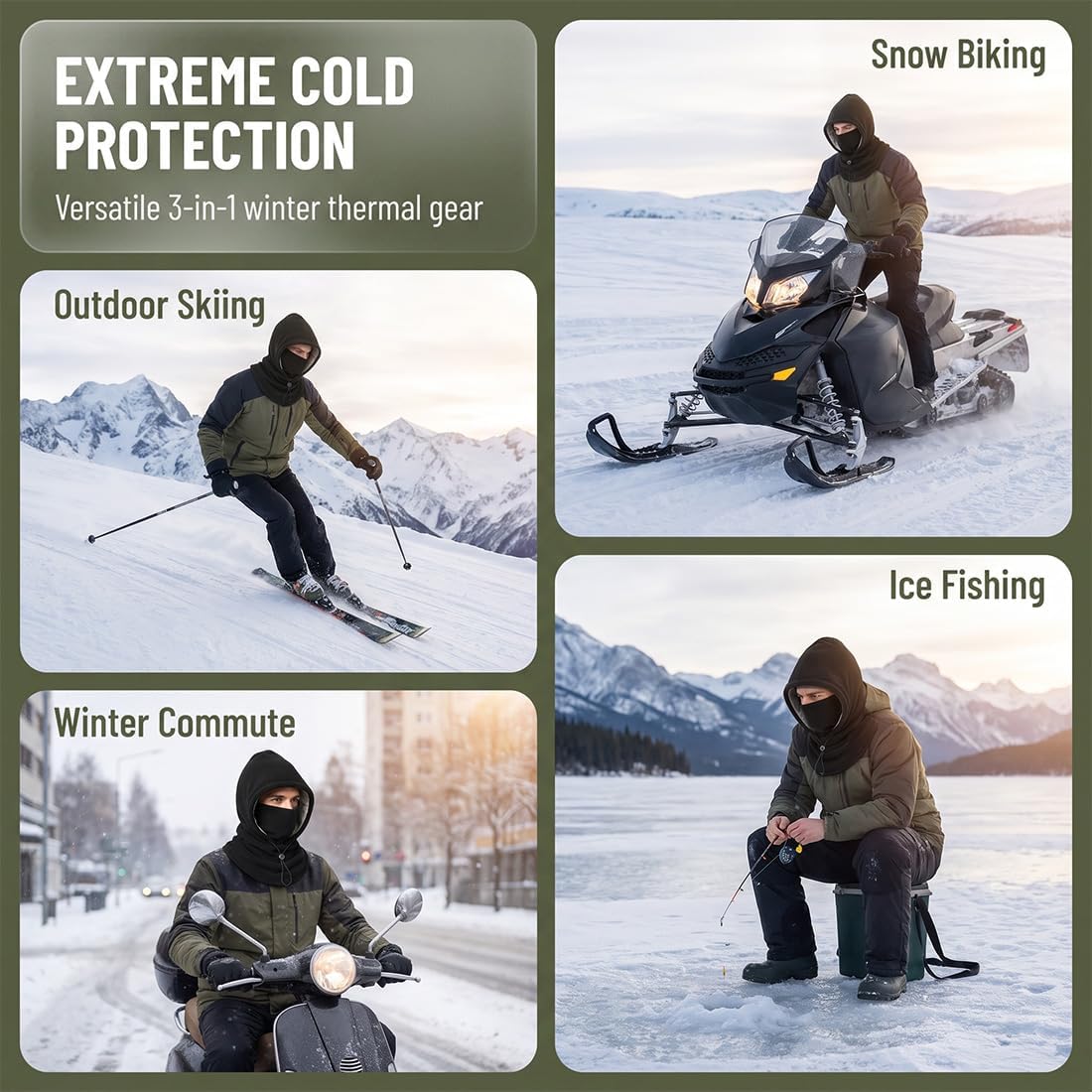 3-in-1 Thermal Balaclava Hood – Adjustable Winter Face Cover