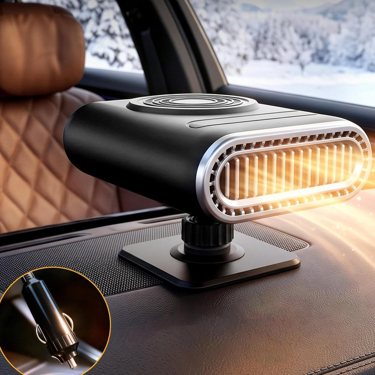 12V Portable Car Heater & Defogger Fan – 120W with Stand & Suction Cup