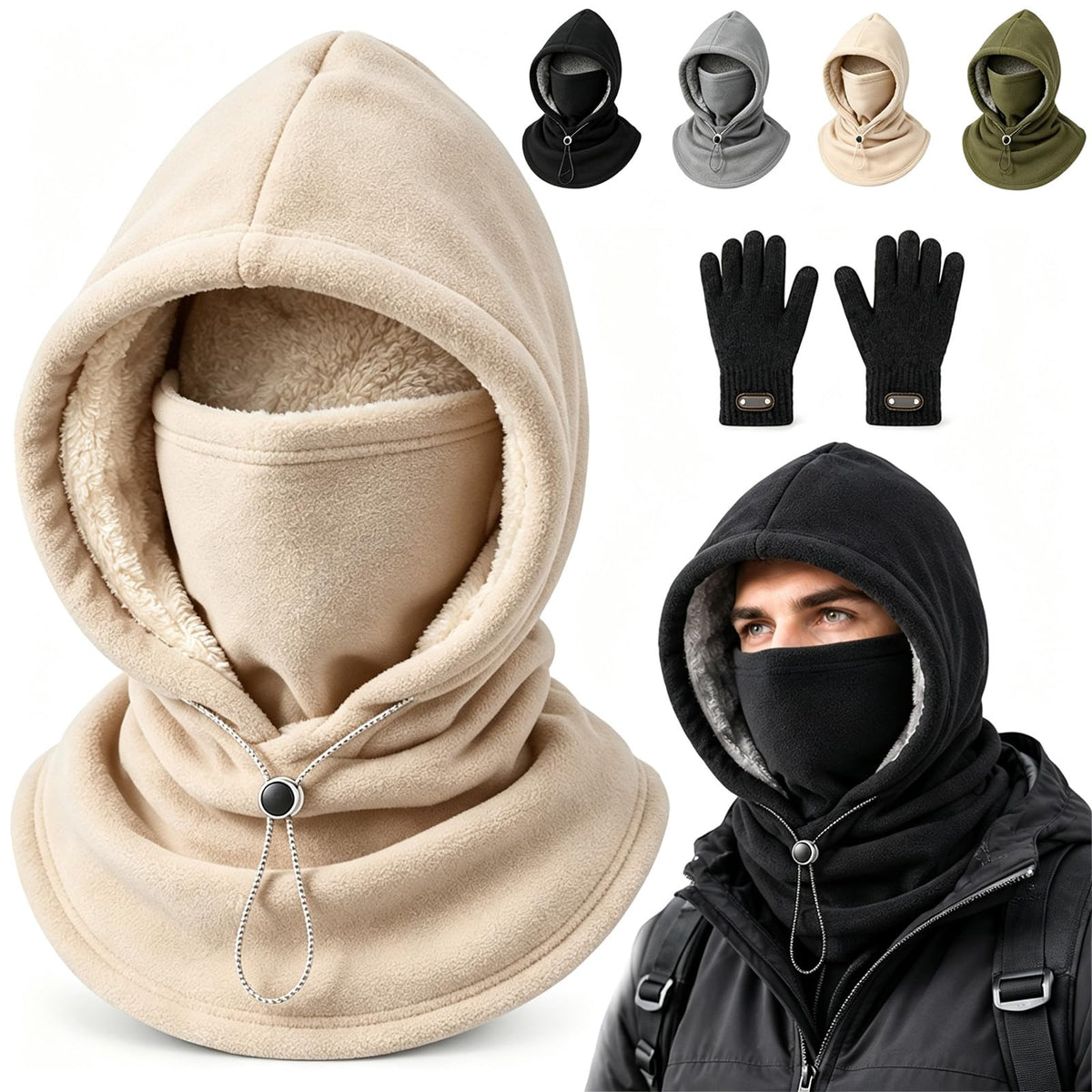 3-in-1 Thermal Balaclava Hood – Adjustable Winter Face Cover