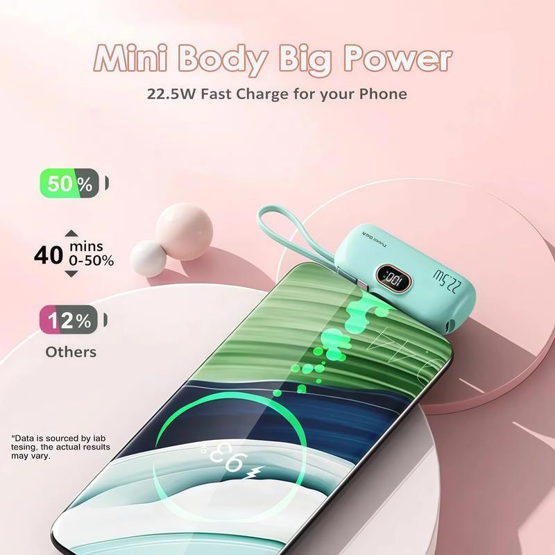 5000mAh Mini Power Bank – 22.5W USB-C & USB-A Portable Charger