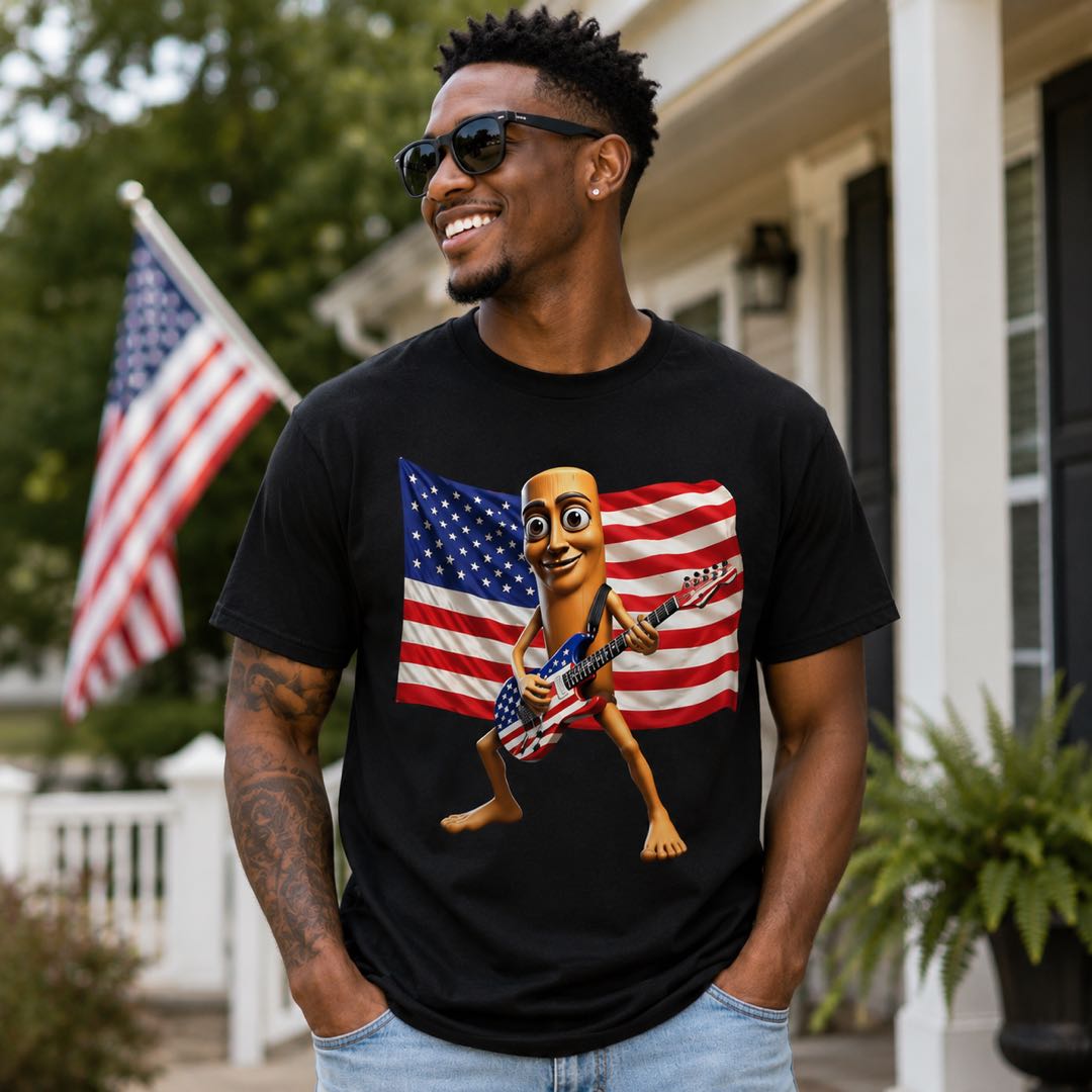 Viral Tung Tung 4th of July Rock Guitar T-Shirt | Funny American Flag Meme Tee | Independence Day Graphic Shirt