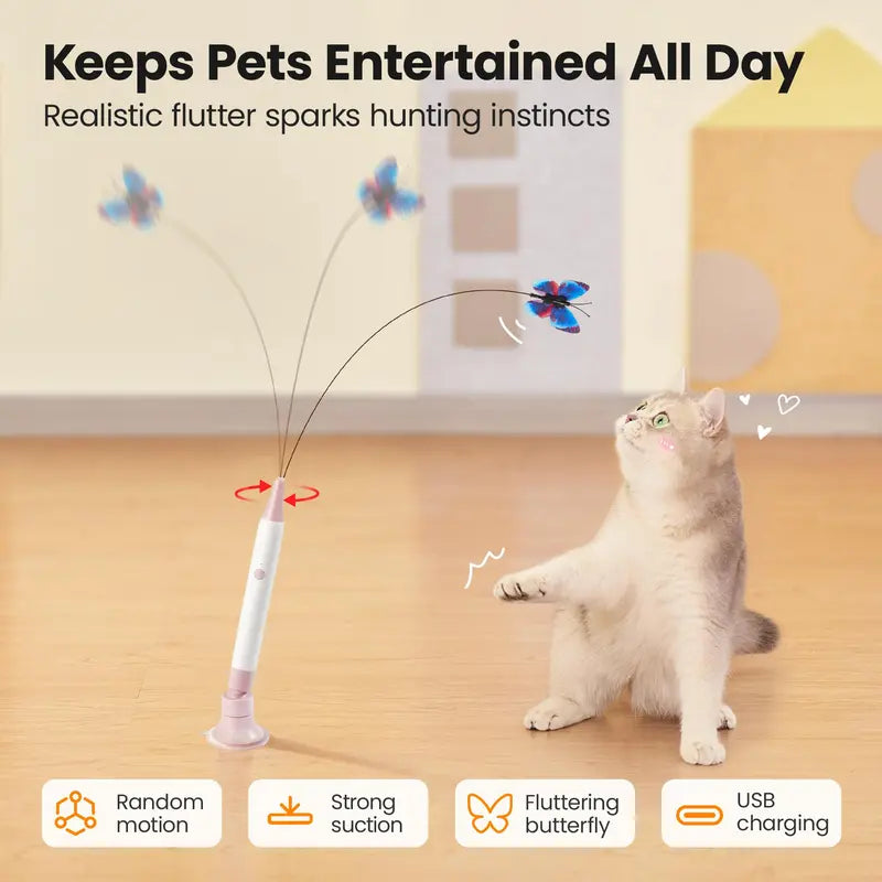 Electric Butterfly Cat Toy – 360° Spinning Rechargeable Wand