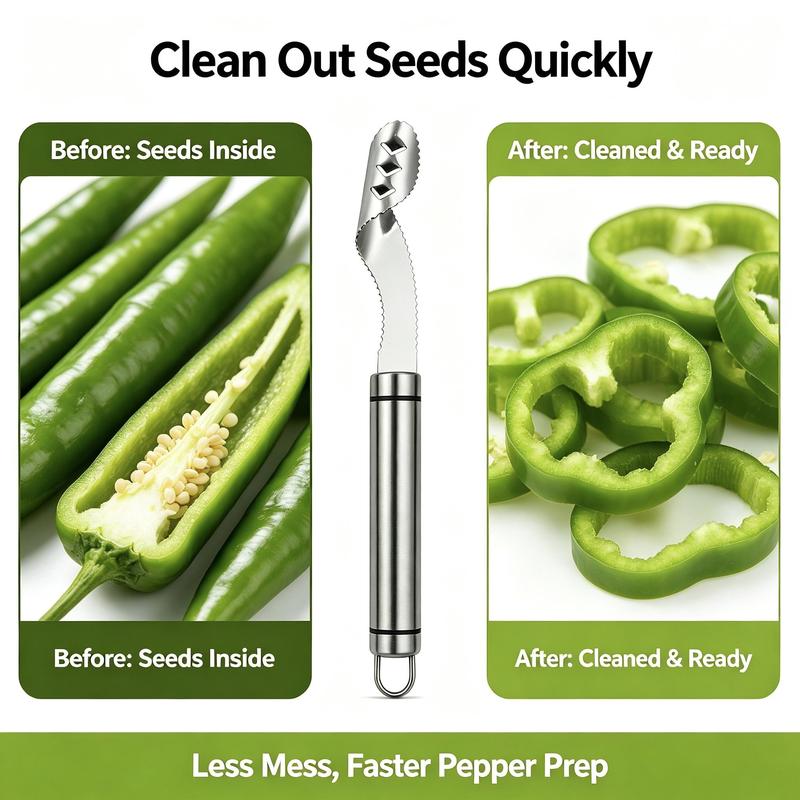 Stainless Steel Pepper Corer & Deseeder – Serrated Core Remover