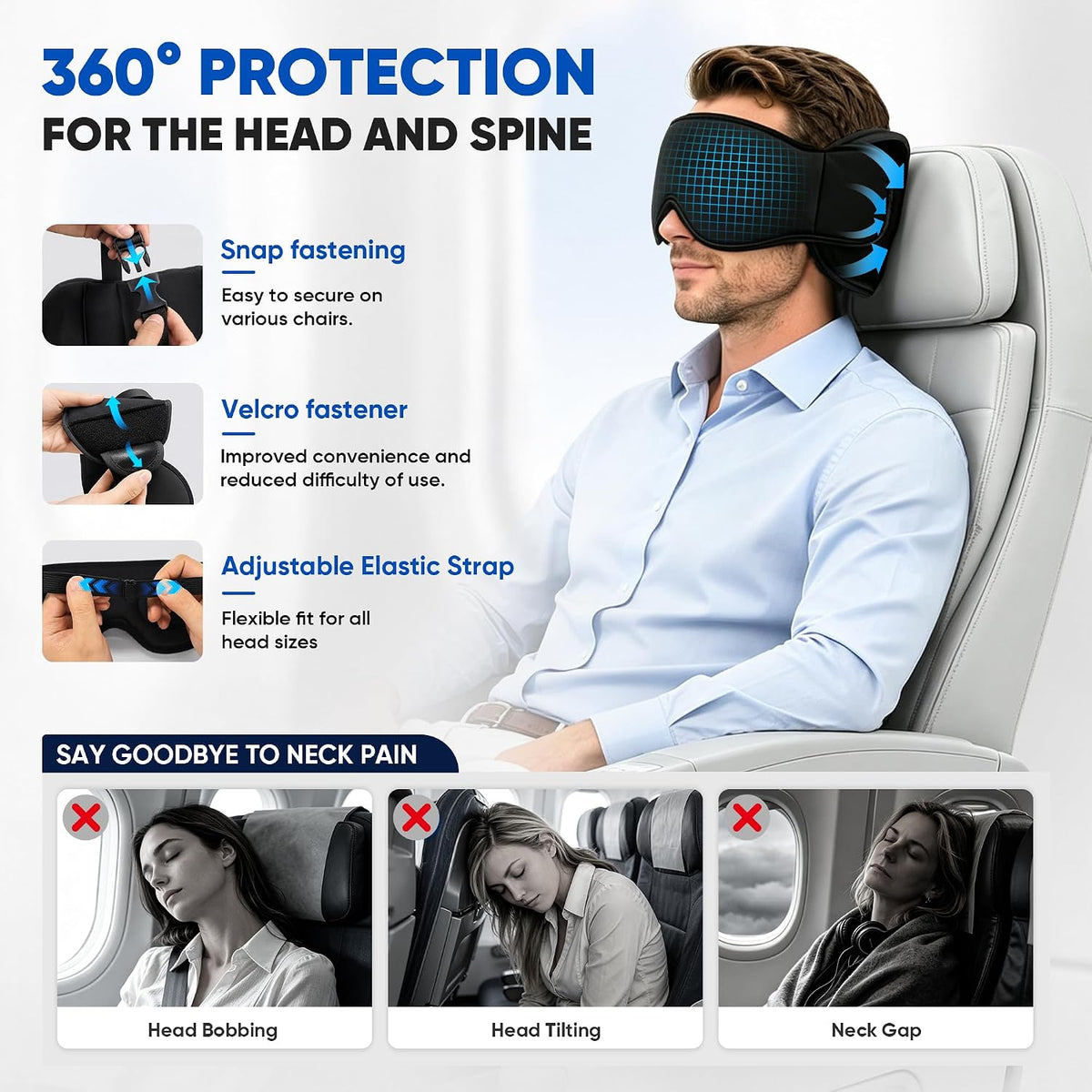 3-in-1 Travel Sleep Support – Head Support, Eye Mask & Wrap