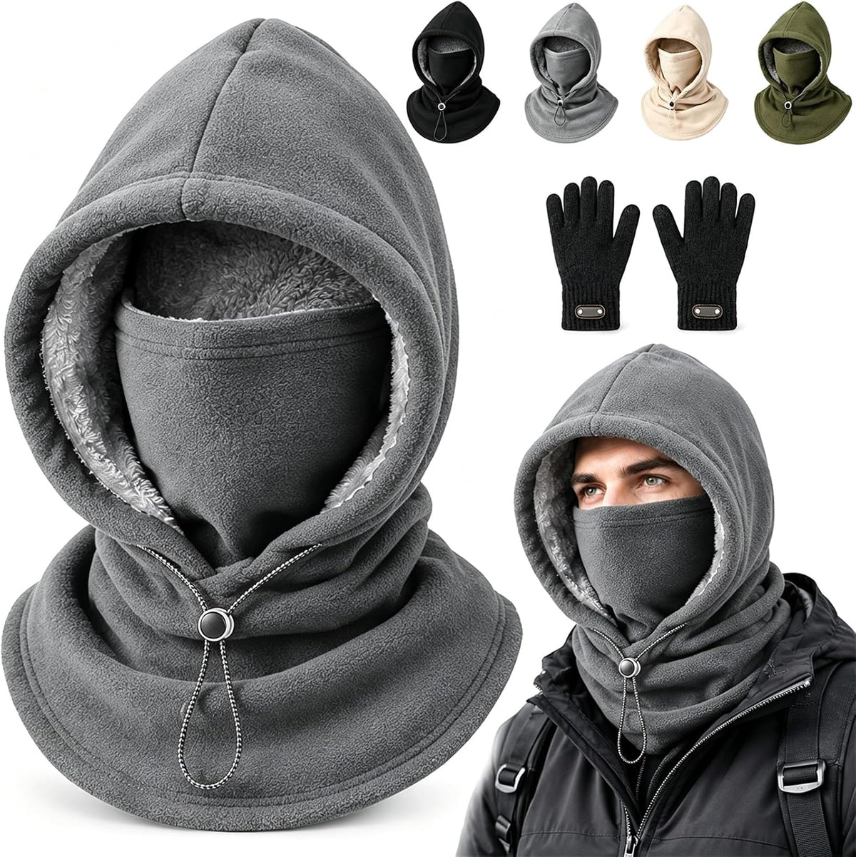 3-in-1 Thermal Balaclava Hood – Adjustable Winter Face Cover