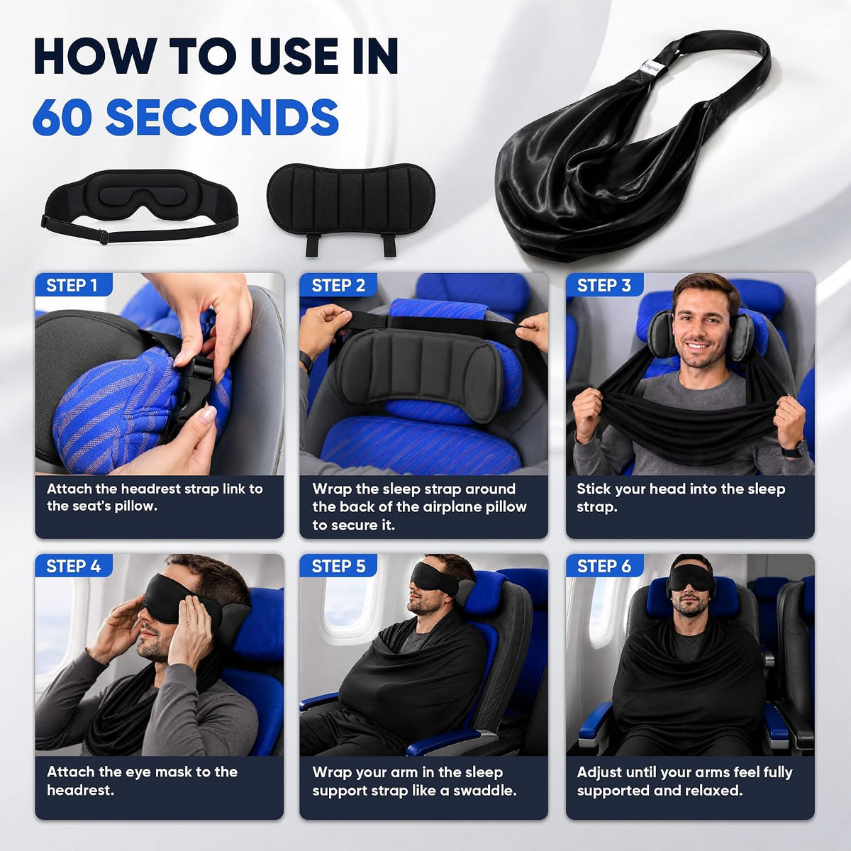 3-in-1 Travel Sleep Support – Head Support, Eye Mask & Wrap