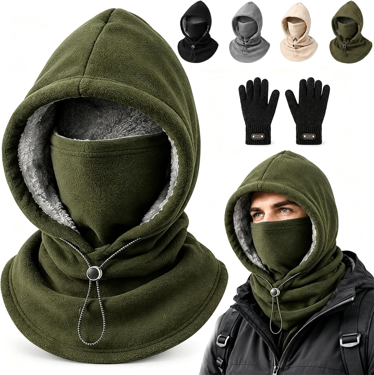 3-in-1 Thermal Balaclava Hood – Adjustable Winter Face Cover
