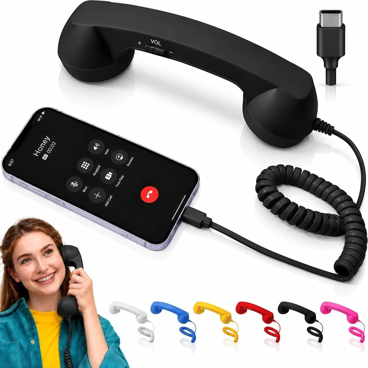 Retro Corded Phone Handset – USB-C / 3.5mm Wired Receiver