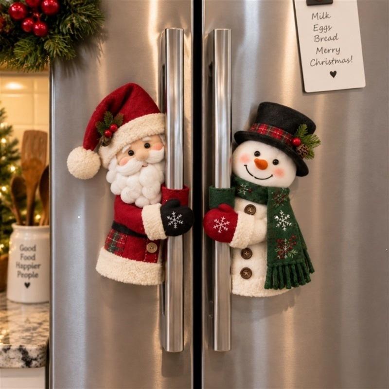 2PCS Christmas Handle Covers – Plush Santa & Snowman Huggers